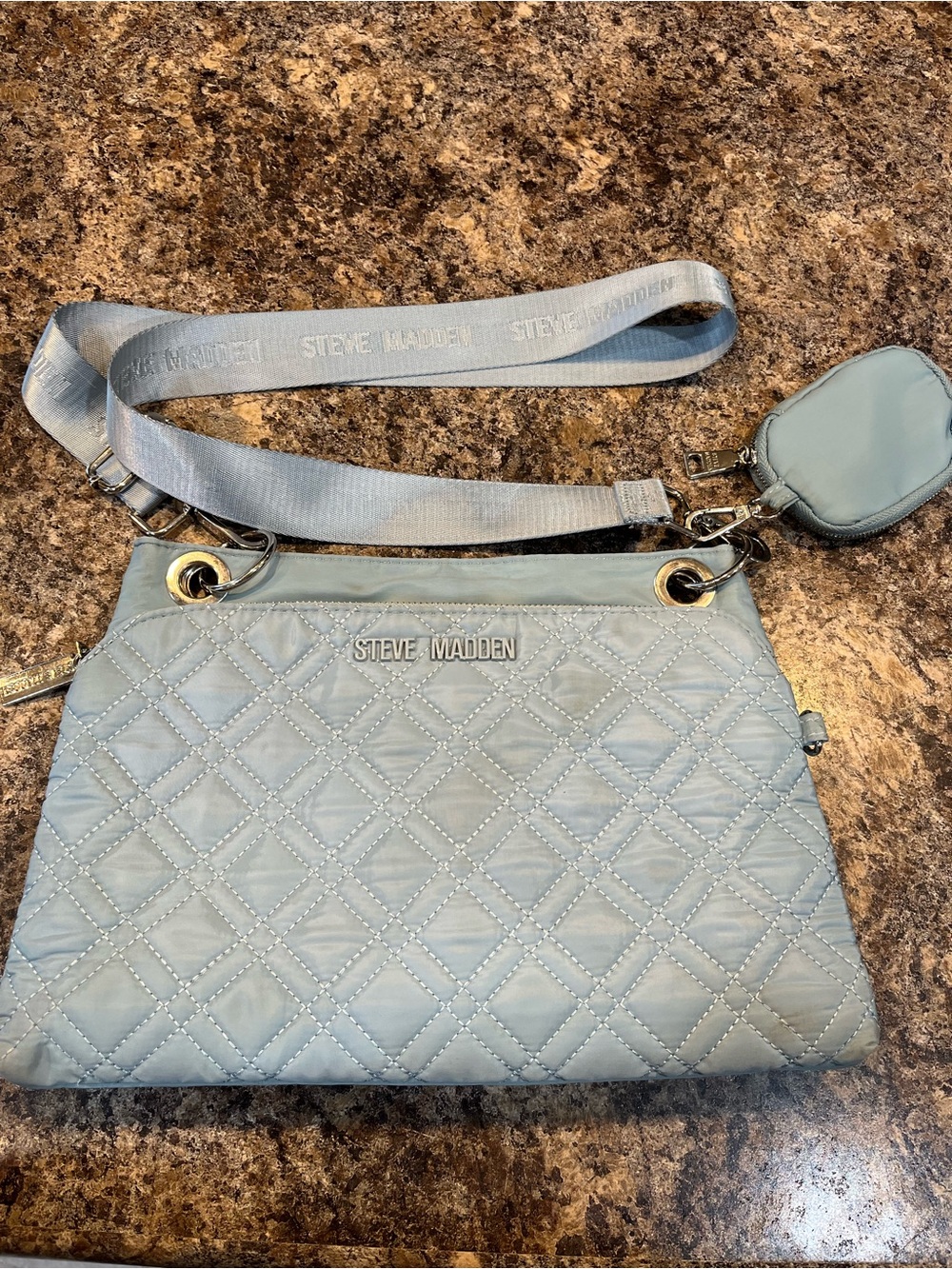 Steve Madden Quilted Powder Blue Crossbody with Coin Pouch